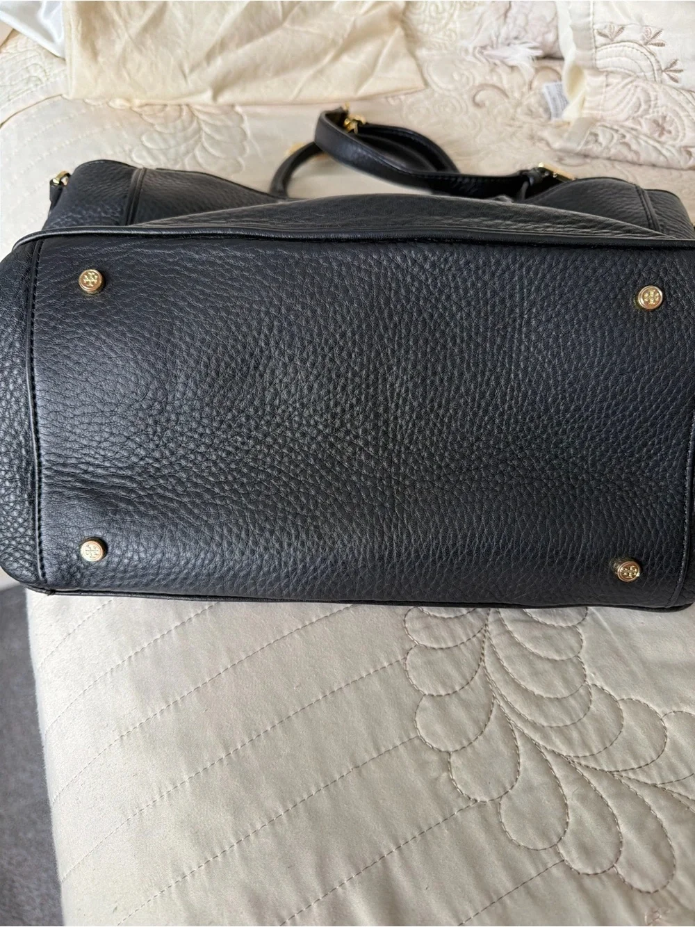 Tory Burch - Black Pebbled Leather Satchel with Gold Hardware - Picture 4 of 15